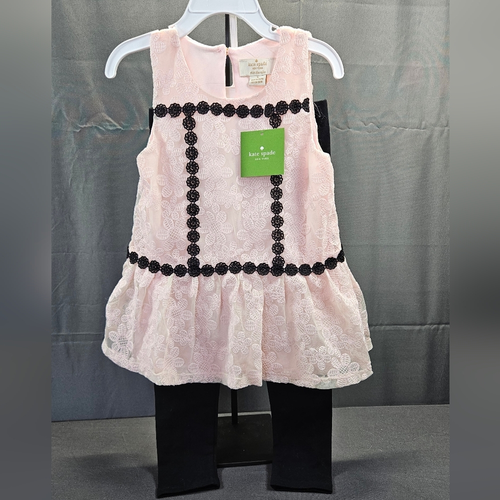 Kate Spade Girls Pink Toddler Floral Mesh Lace  Legging Set Sz 5 Easter Church